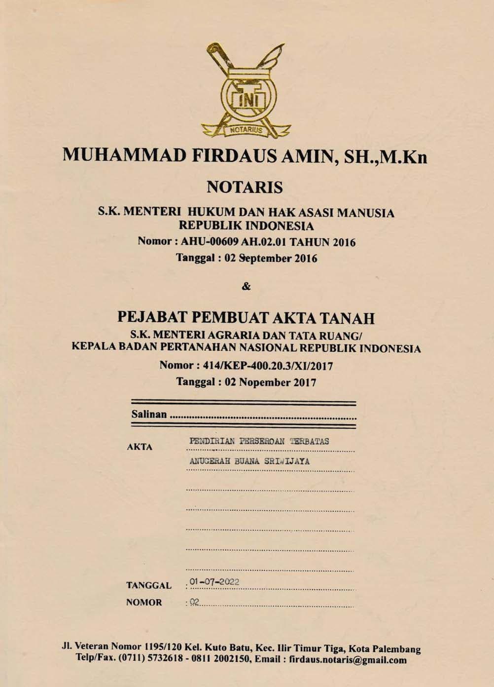 Akta Pendirian Perseroan Terbatas