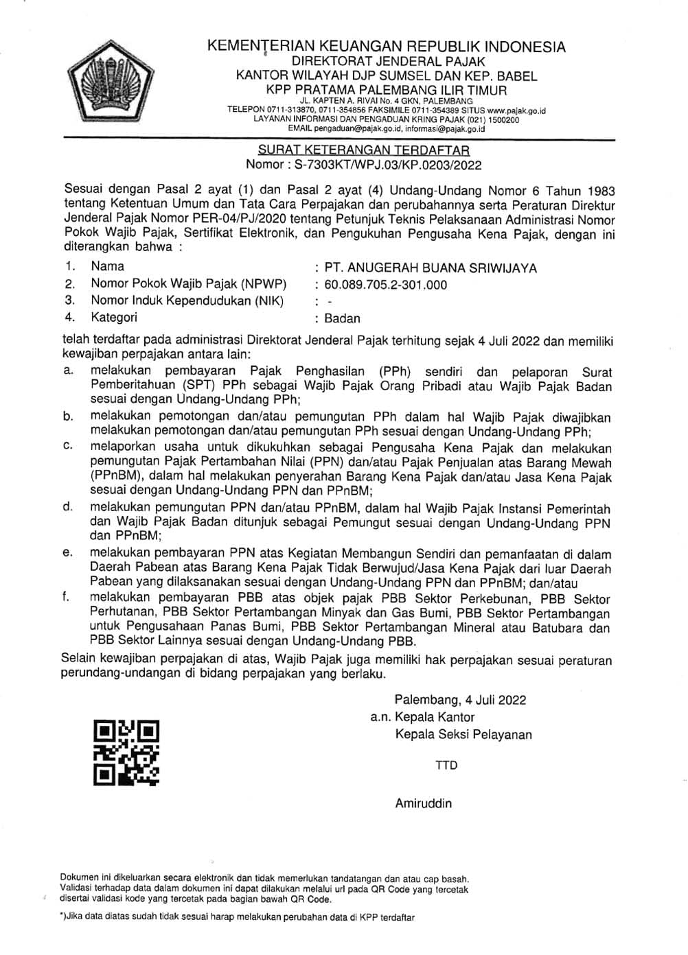 Surat Keterangan Terdaftar (SKT)